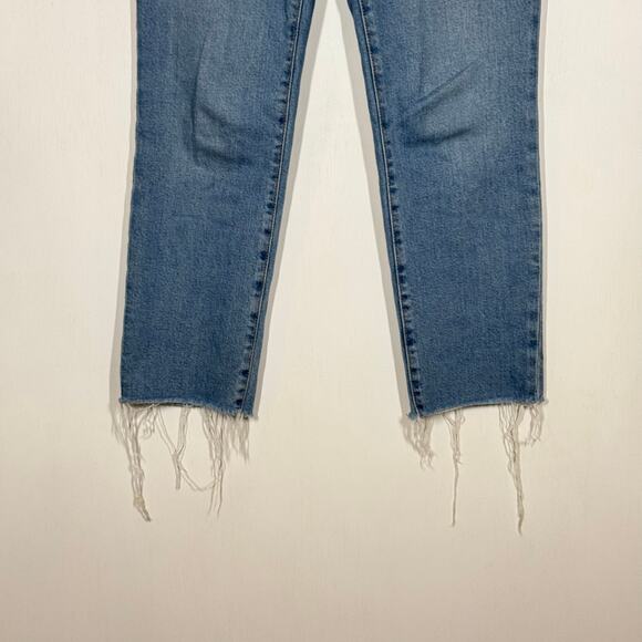 J Crew Essential Straight Jeans Size 28 Blue Denim Button Fly Frayed Hem Stretch - Picture 4 of 12